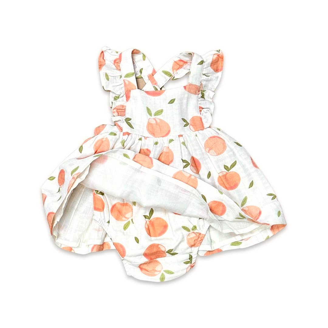 Peaches Ruffle Cross Back Flare Baby Dress+Bloomer Organic