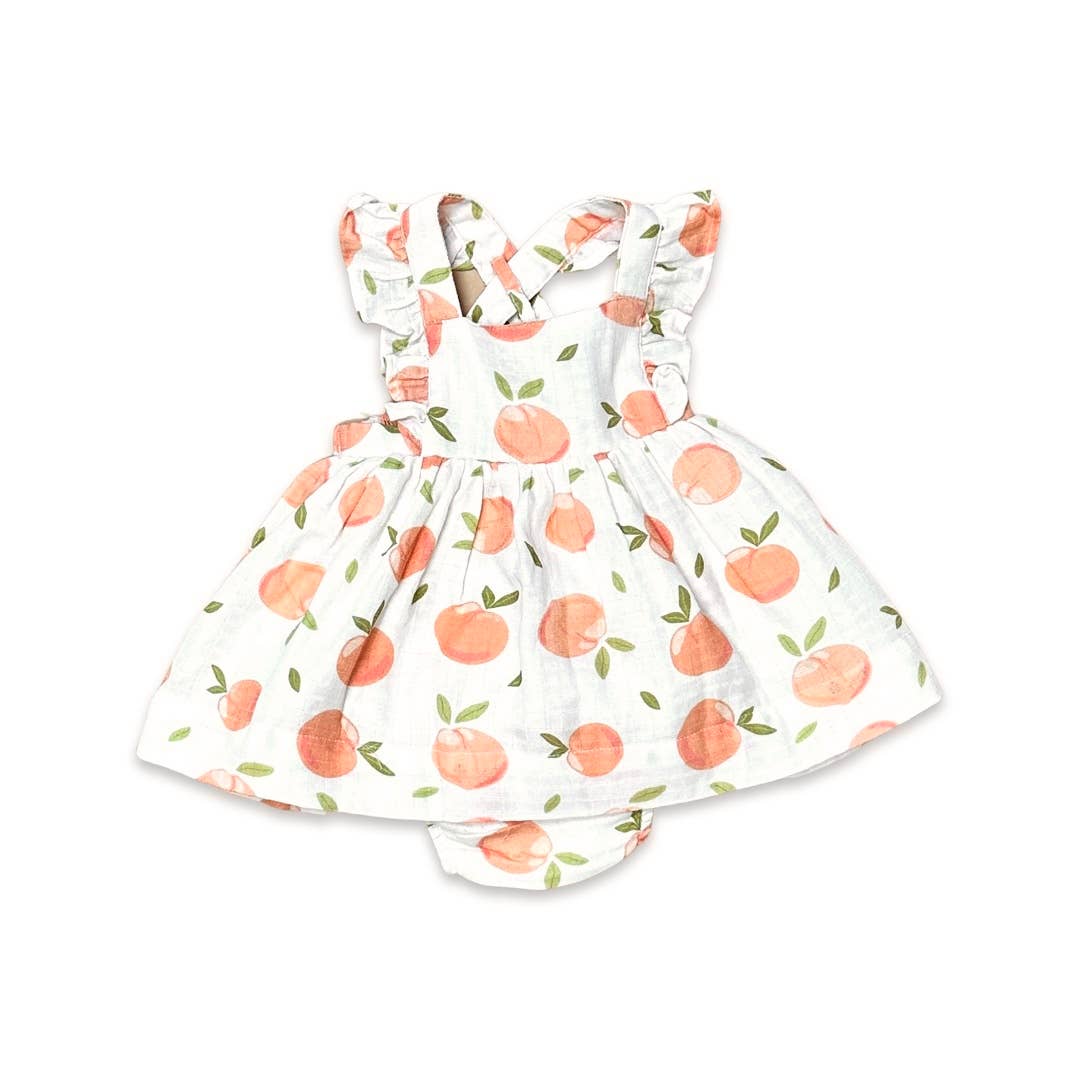 Peaches Ruffle Cross Back Flare Baby Dress+Bloomer Organic